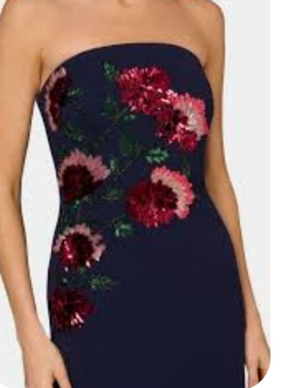 AIDAN MATTOX Bead Embellished strapless column gown.